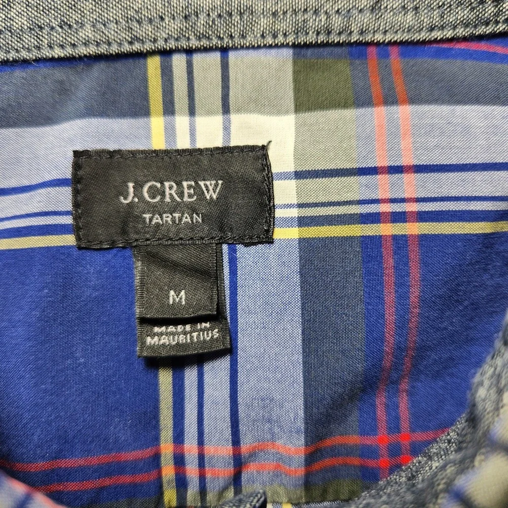 J. Crew Men's Button‎ Down Shirt Plaid Size M Collar Long Sleeve Blue Red Tartan - Picture 4 of 6